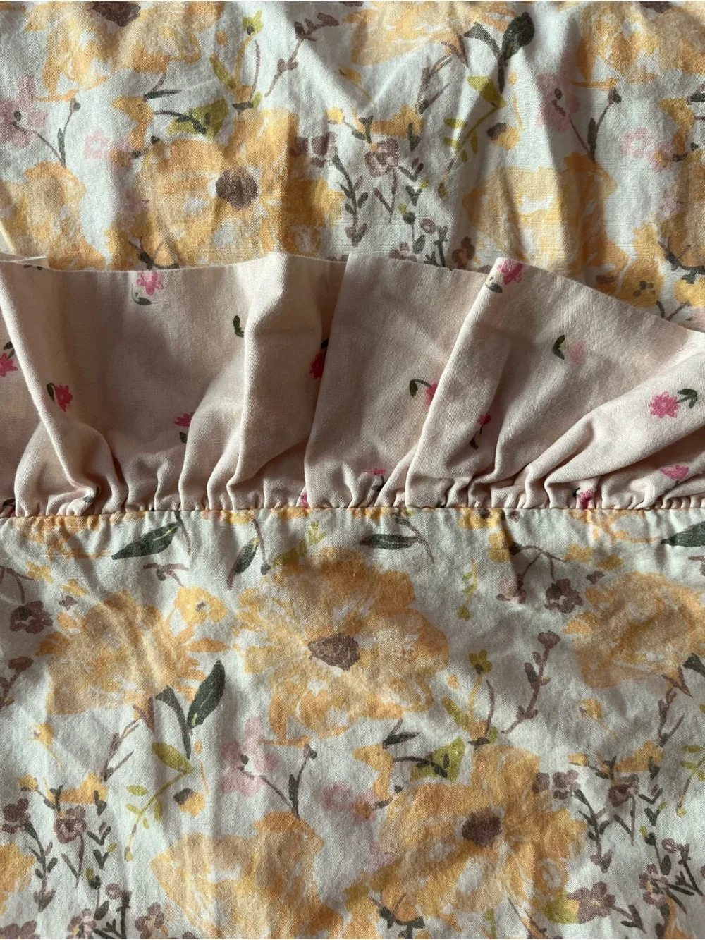 SweetHoney  XL Blanket yellow pink white 0783 Floral Ruffle Edge Lounge nubby